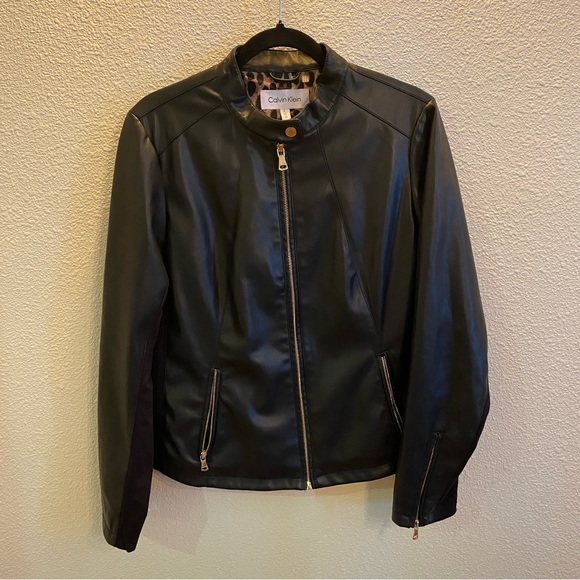Calvin Klein Black Leather Moto Jacket - Picture 2 of 8